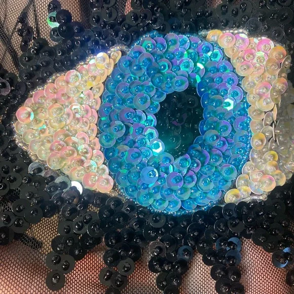 Discount Universe Med Large Australian Designer Art Piece Rare Sequin Eye Blouse - Picture 6 of 7
